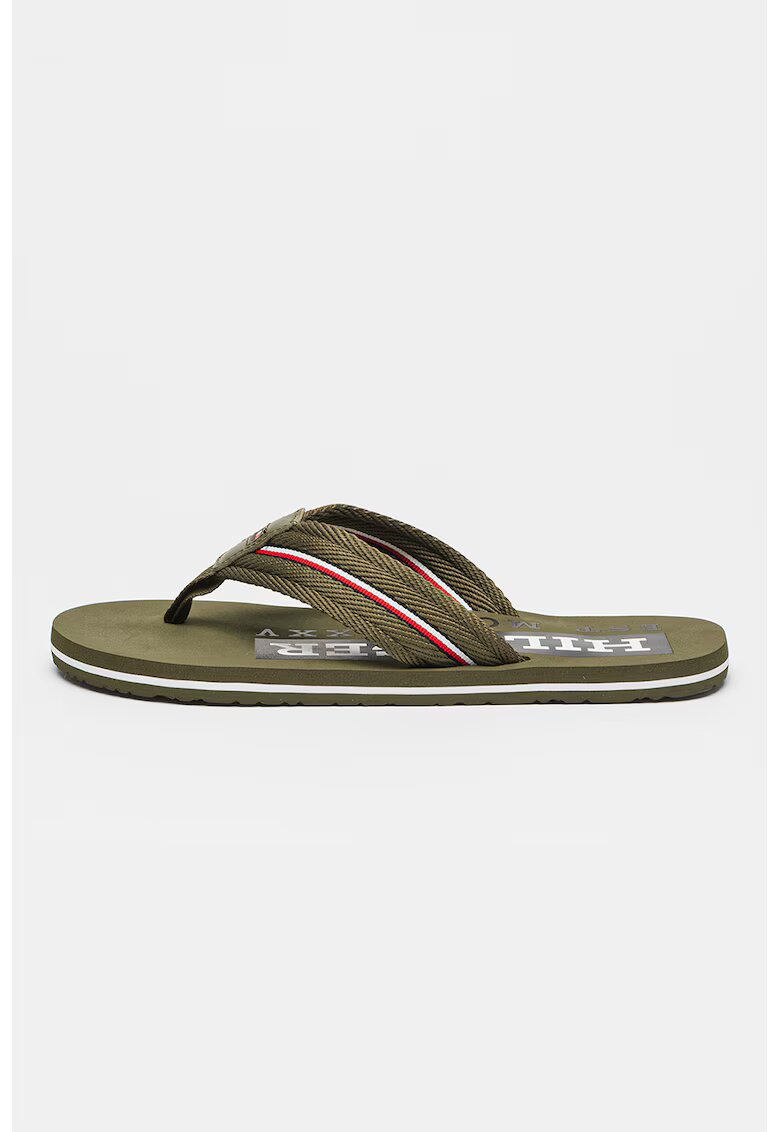Tommy Hilfiger Papuci flip-flop cu bareta cu broderie - Kaki inchis