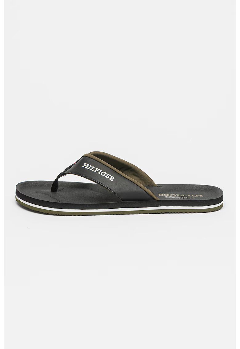 Tommy Hilfiger Papuci flip-flop cu imprimeu logo - Negru/Kaki inchis