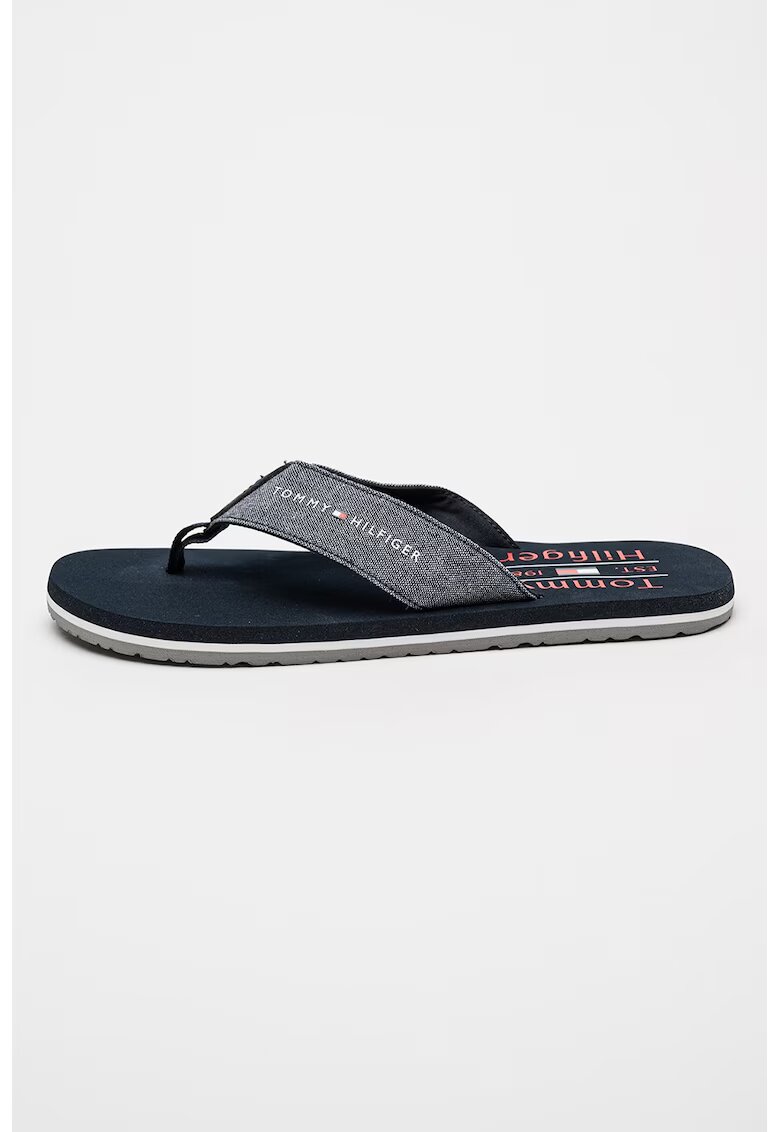 Tommy Hilfiger Papuci flip-flop din in cu logo - Alb/Bleumarin