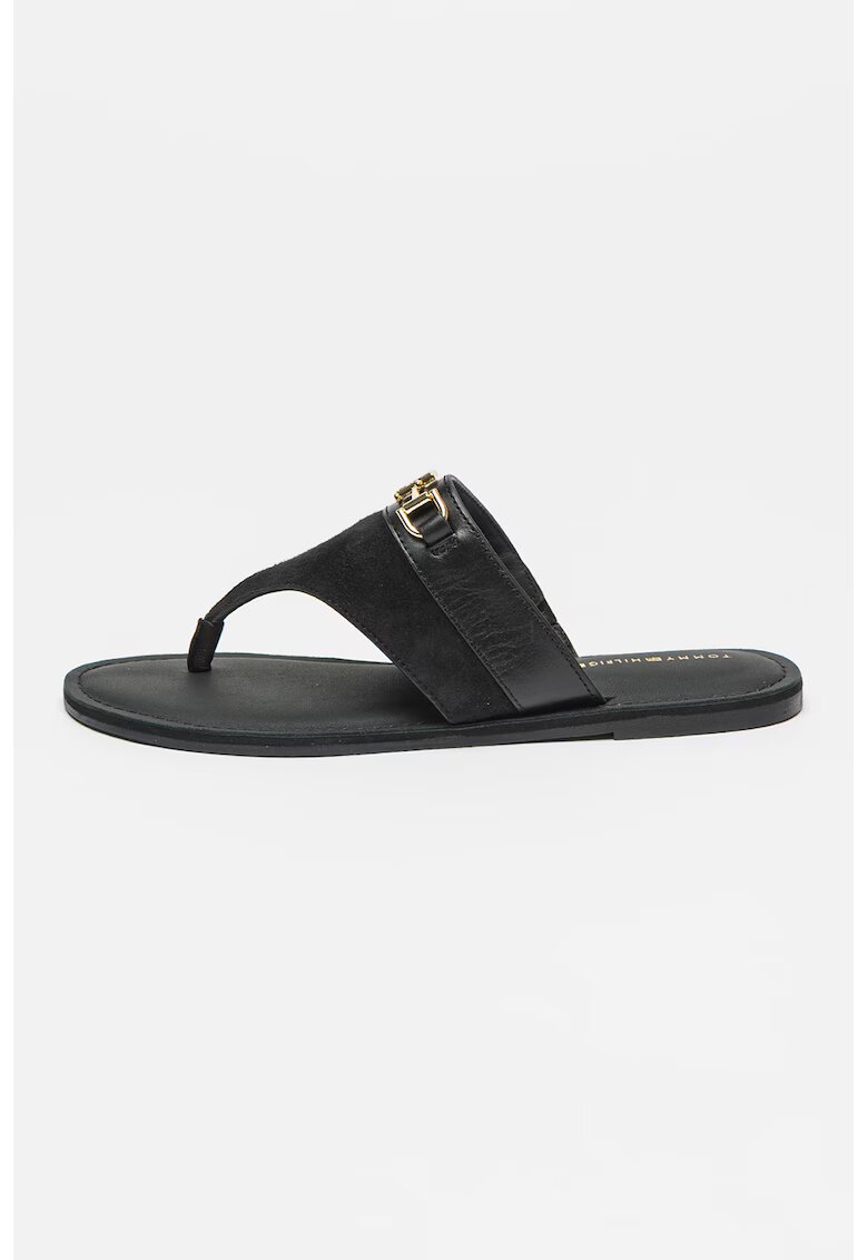Tommy Hilfiger Papuci flip-flop din piele - Negru