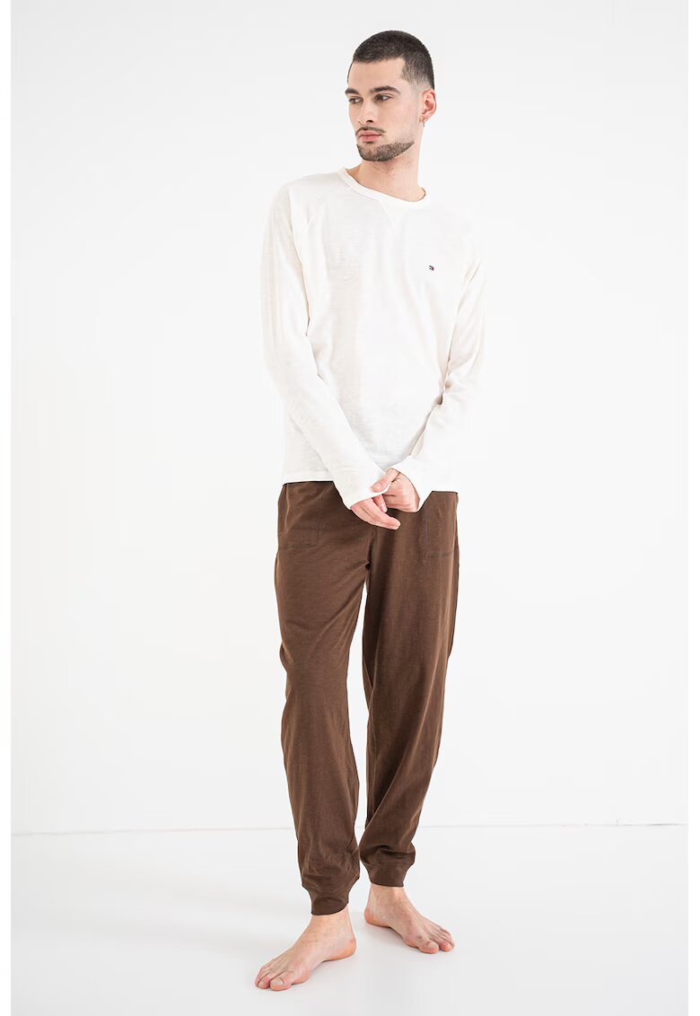 Tommy Hilfiger Pijama cu pantaloni lungi si croiala conica - Maro inchis/Bej deschis