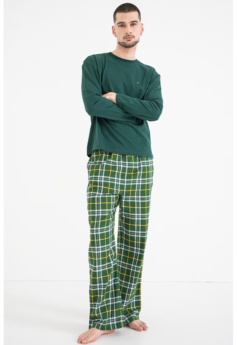 Tommy Hilfiger Pijama cu pantaloni lungi si model in carouri - Verde aquamarin