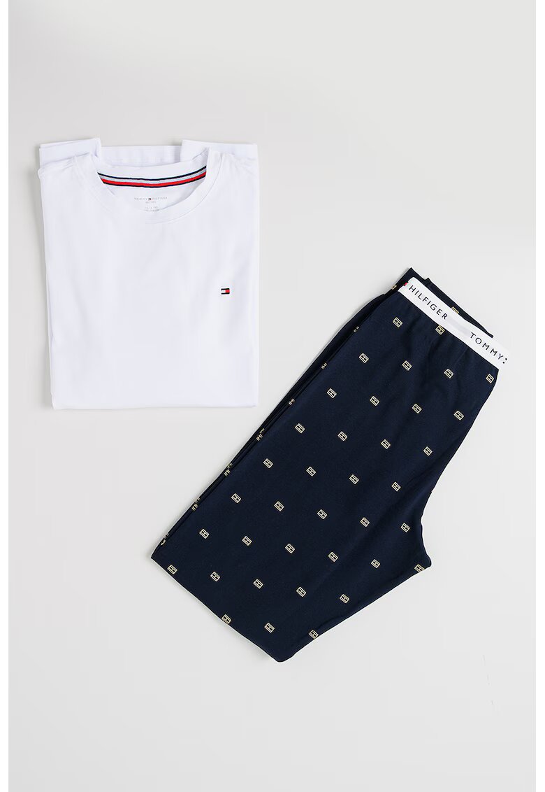 Tommy Hilfiger Pijama din amestec de bumbac cu pantaloni lungi - Alb/Bleumarin