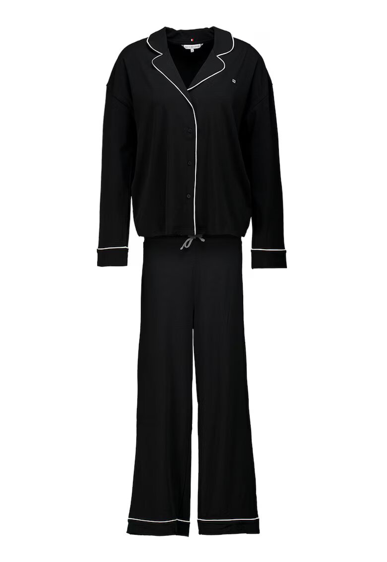 Tommy Hilfiger Pijama din amestec de modal si bumbac organic cu pantaloni lungi - Negru
