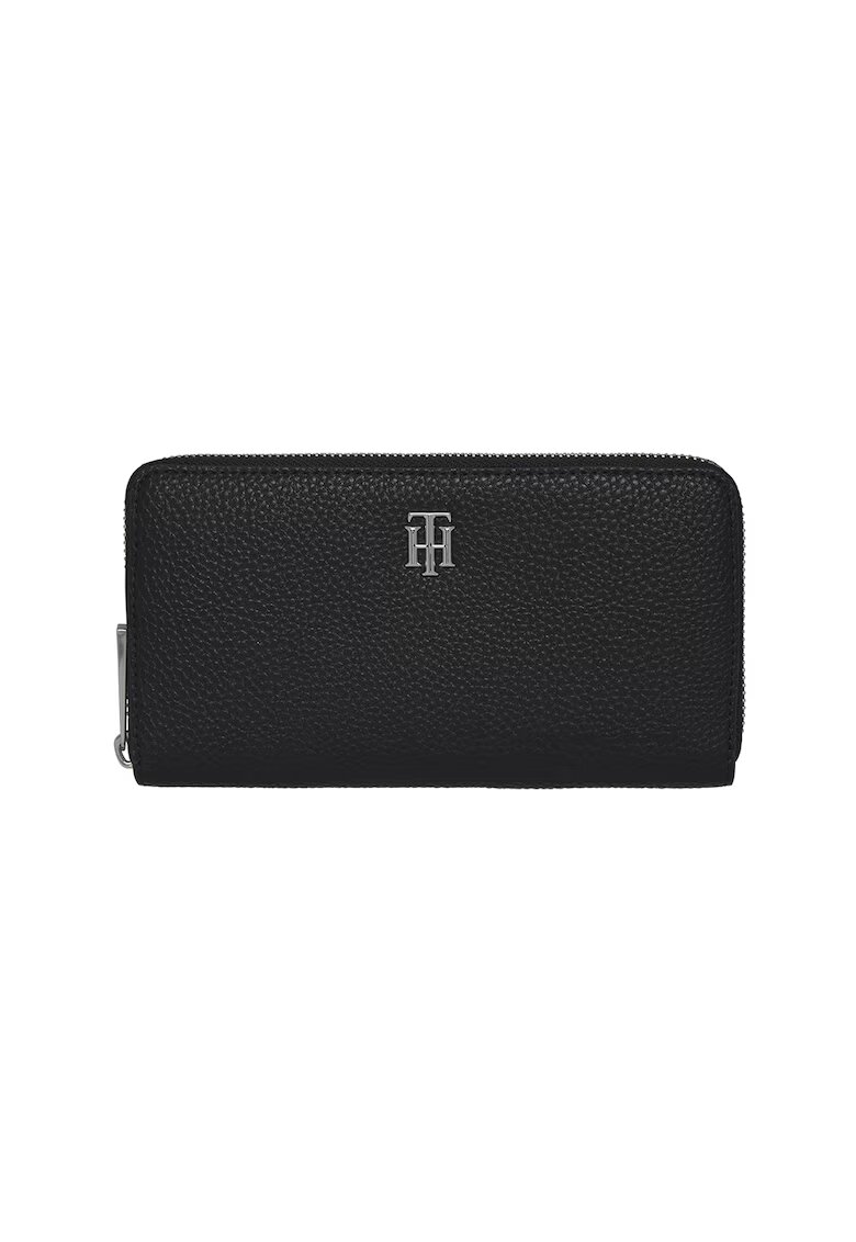 Tommy Hilfiger Portofel din piele ecologica cu fermoar si monograma metalica - Negru