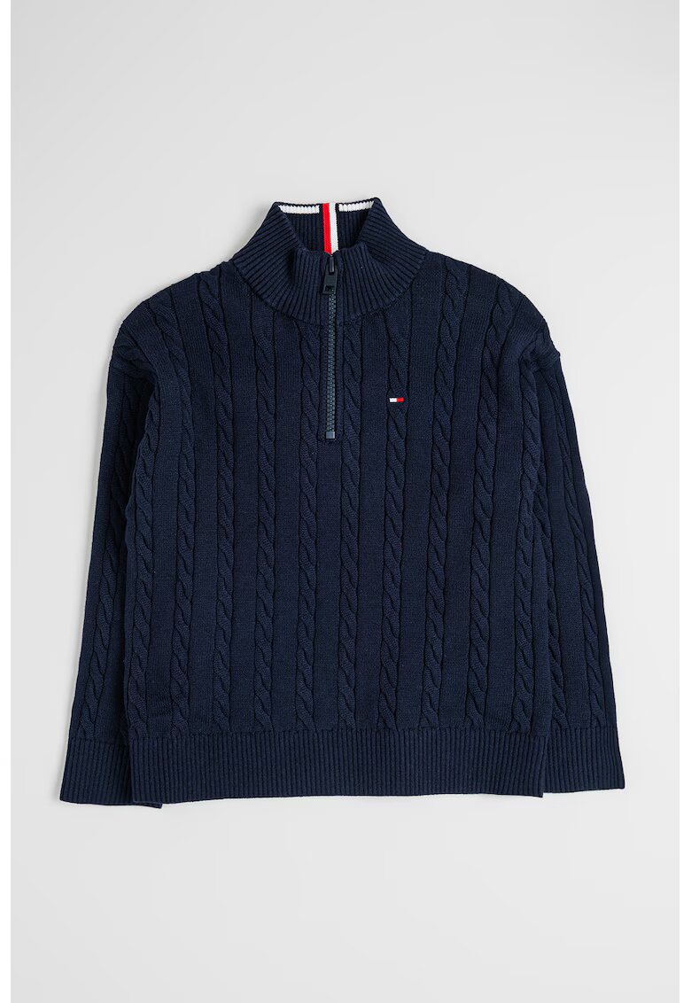 Tommy Hilfiger Pulover cu fenta cu fermoar si model torsade - Bleumarin