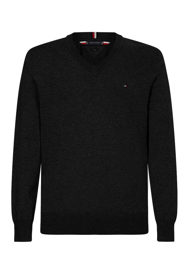 Tommy Hilfiger Pulover din amestec de bumbac organic cu decolteu in V - Negru