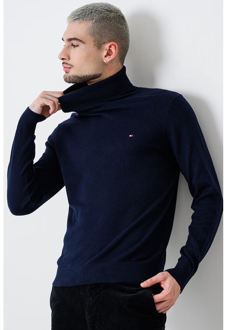 Tommy Hilfiger Pulover din amestec de bumbac organic si casmir cu guler inalt - Bleumarin