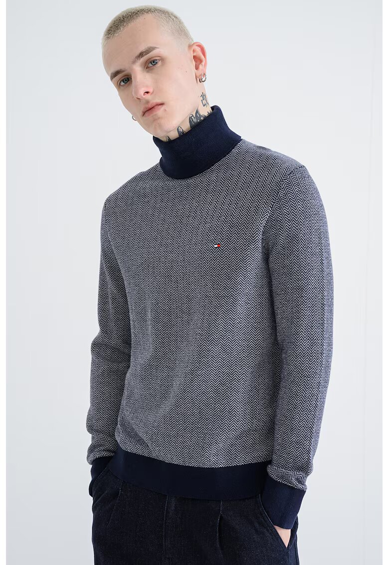Tommy Hilfiger Pulover din amestec de casmir cu model herringbone - Alb/Bleumarin