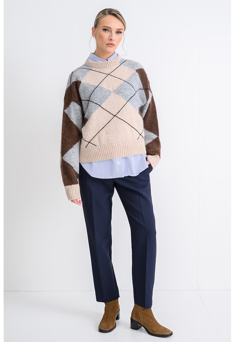 Tommy Hilfiger Pulover din amestec de lana alpaca cu model in carouri - Maro inchis/Maro/Gri deschis
