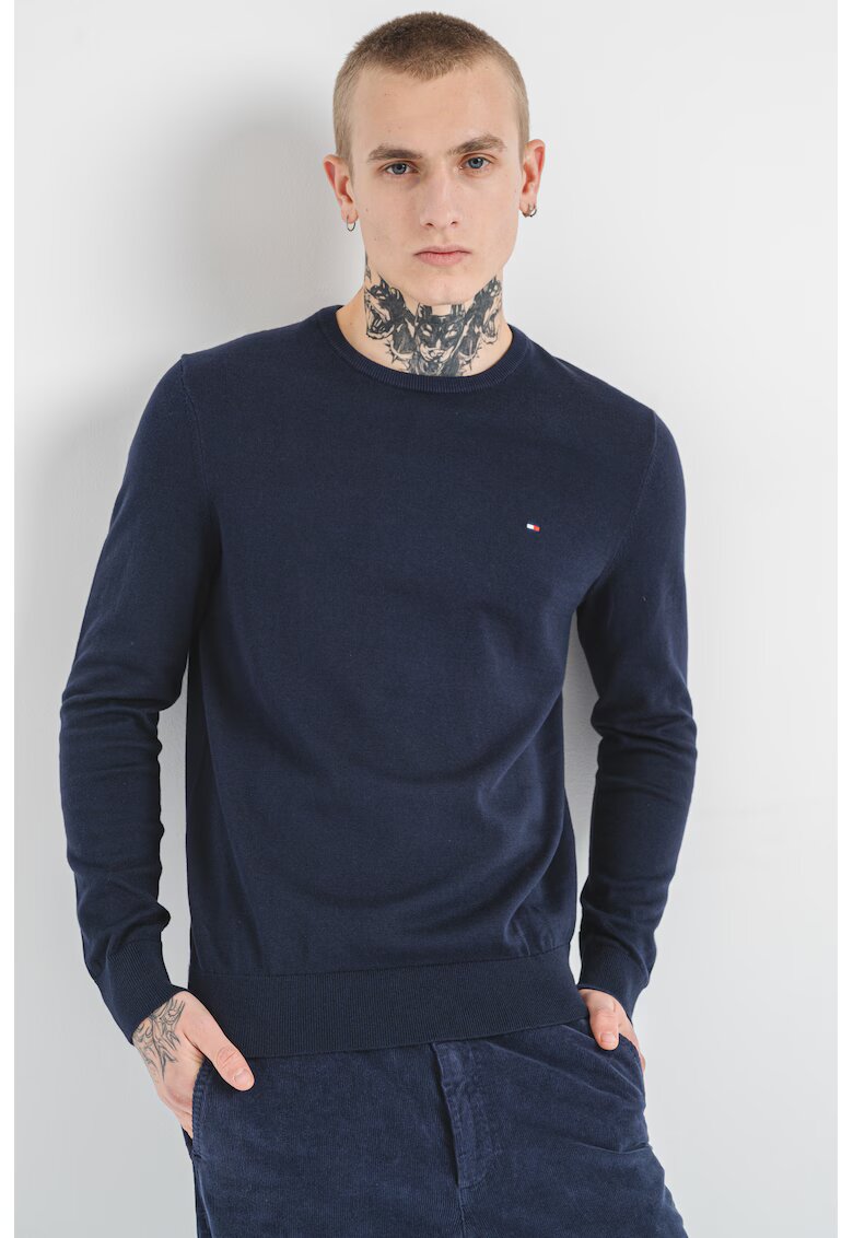 Tommy Hilfiger Pulover din bumbac cu decolteu la baza gatului - Bleumarin