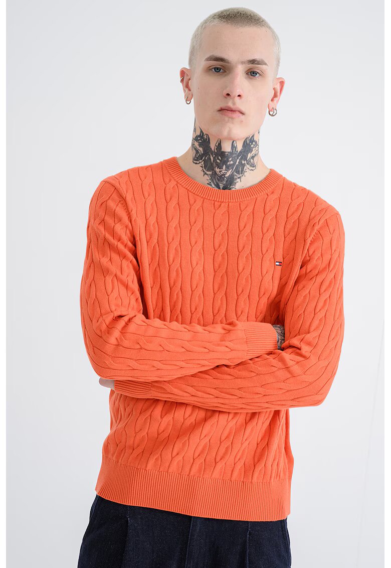 Tommy Hilfiger Pulover din bumbac organic cu model torsade - Portocaliu