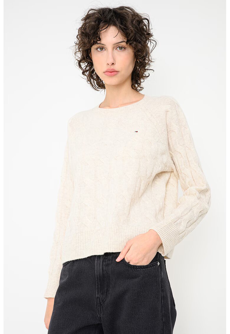 Tommy Hilfiger Pulover din lana cu design torsade - Bej