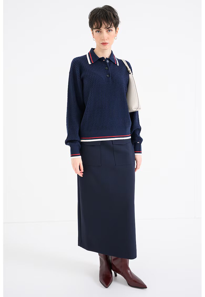 Tommy Hilfiger Pulover polo din amestec de lana si casmir - Bleumarin