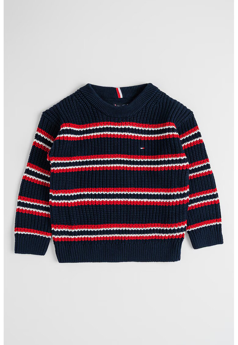 Tommy Hilfiger Pulover striat in dungi - Rosu/Bleumarin