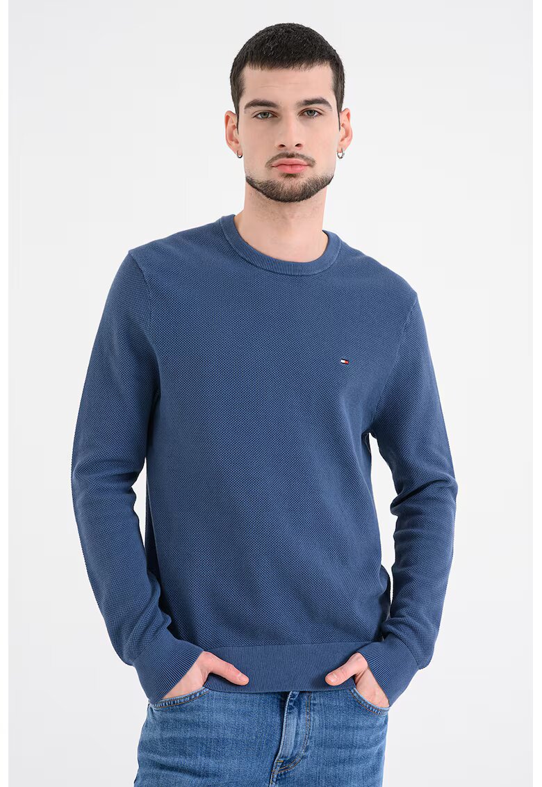 Tommy Hilfiger Pulover uni cu decolteu la baza gatului - Albastru inchis