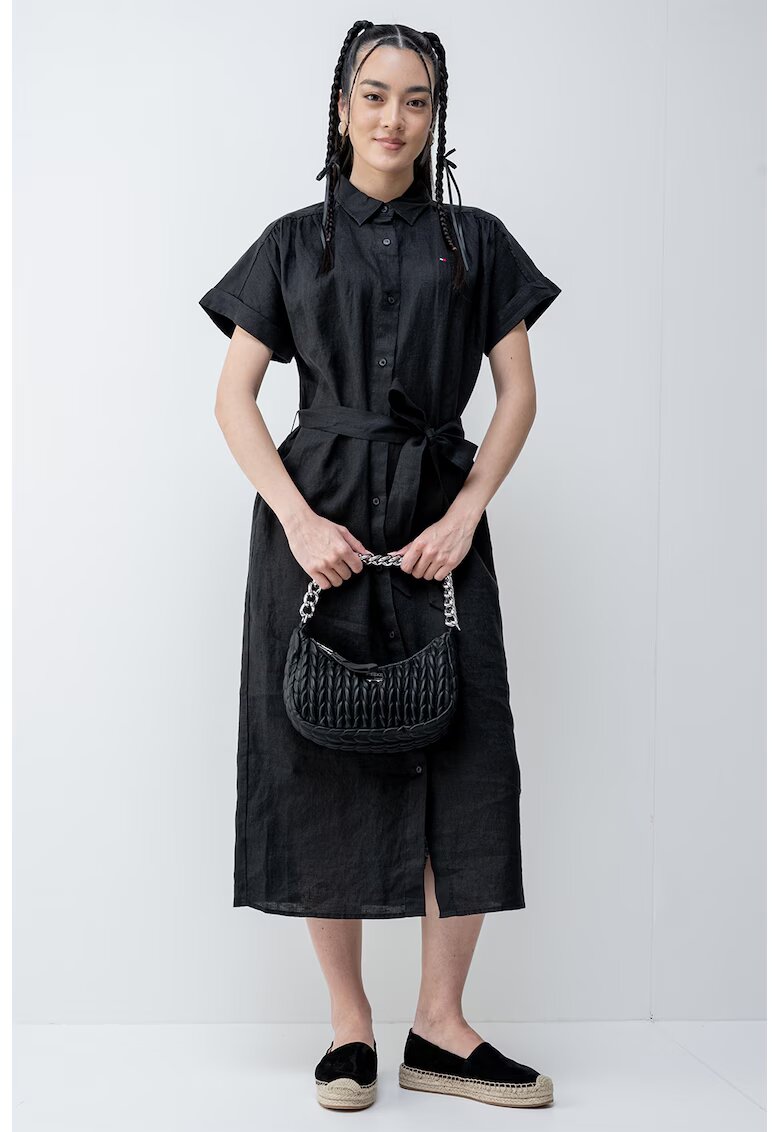 Tommy Hilfiger Rochie-camasa de in cu maneci scurte - Negru