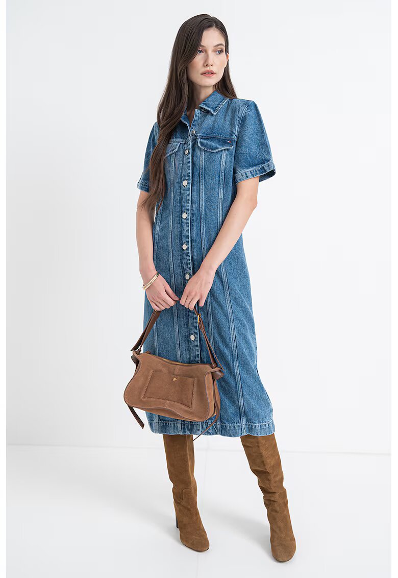 Tommy Hilfiger Rochie-camasa midi din denim - Albastru deschis
