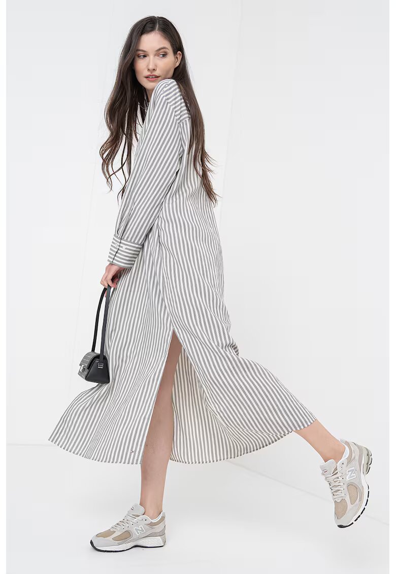 Tommy Hilfiger Rochie-camasa supradimensionata cu dungi - Negru/Gri cenusiu