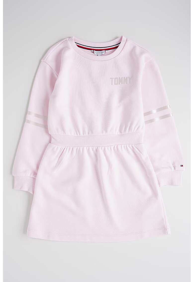 Tommy Hilfiger Rochie cu maneci lungi - talie elastica si imprimeu logo - Roz pal