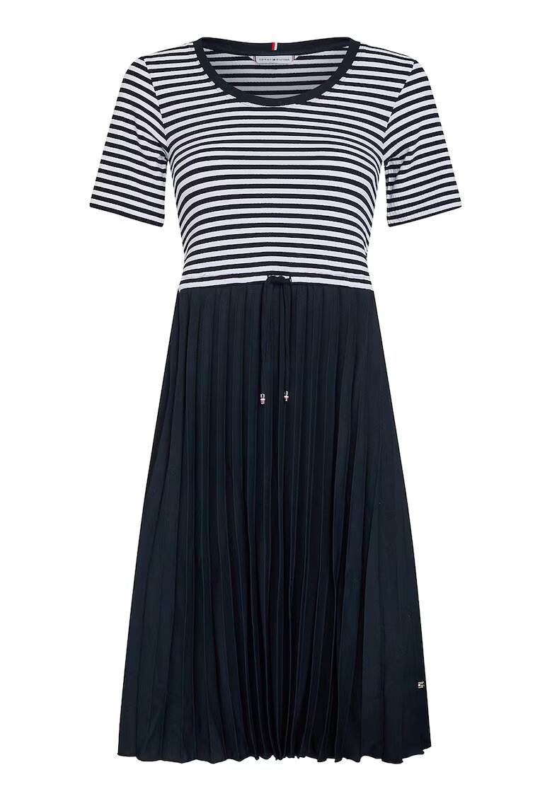 Tommy Hilfiger Rochie cu model in dungi si aspect plisat - Alb/Bleumarin