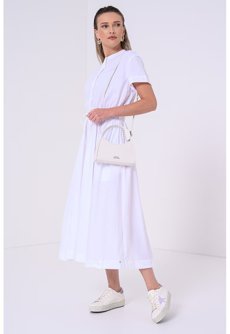 Tommy Hilfiger Rochie din amestec de bumbac organic cu snur in talie - Alb/Alb murdar