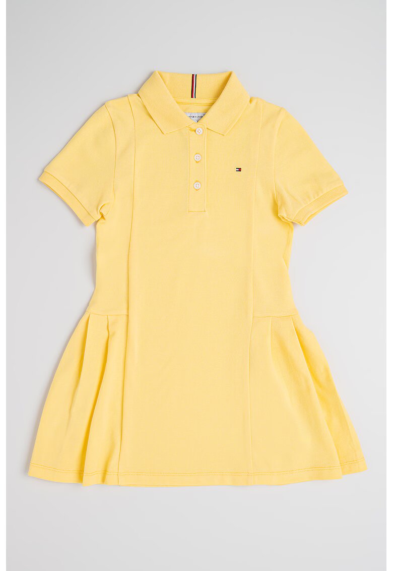 Tommy Hilfiger Rochie evazata cu guler polo si pliuri - Galben