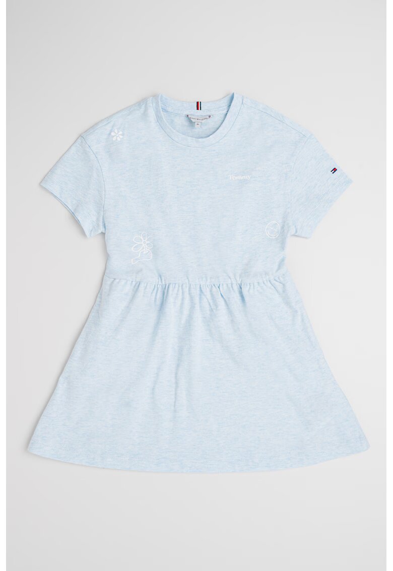 Tommy Hilfiger Rochie evazata de bumbac cu imprimeu text - Albastru glaciar