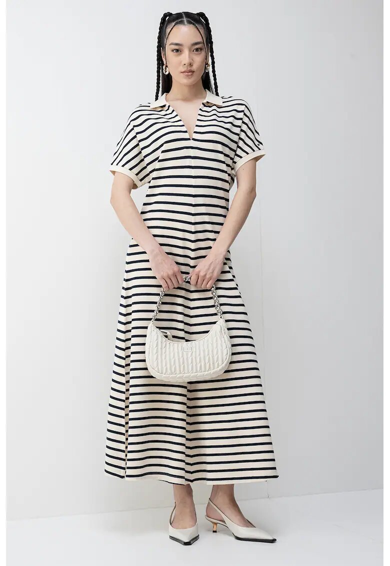Tommy Hilfiger Rochie midi din amestec de lyocell cu dungi - Alb fildes/Albastru ultramarin
