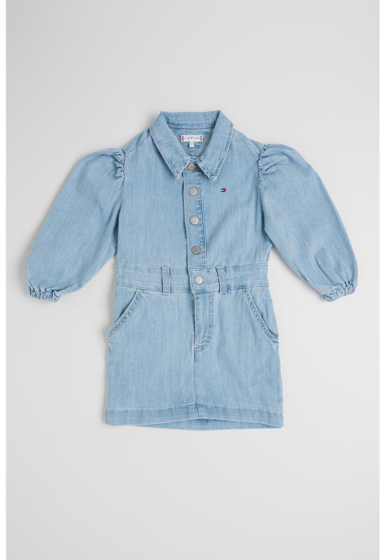 Tommy Hilfiger Rochie mini de denim cu maneci bufante - Albastru prafuit