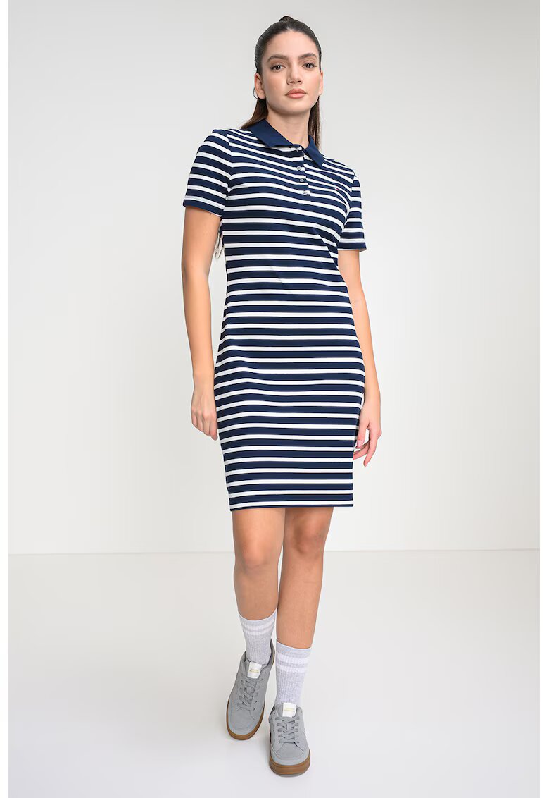 Tommy Hilfiger Rochie polo cambrata cu logo discret - Alb/Bleumarin