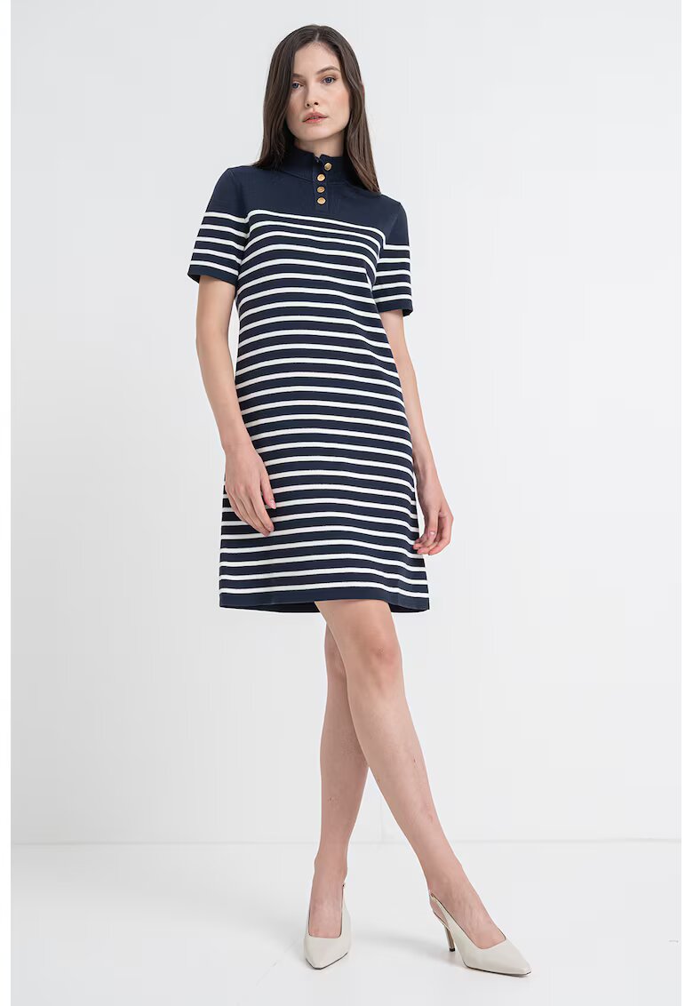 Tommy Hilfiger Rochie polo din amestec de bumbac organic cu dungi - Alb/Albastru inchis
