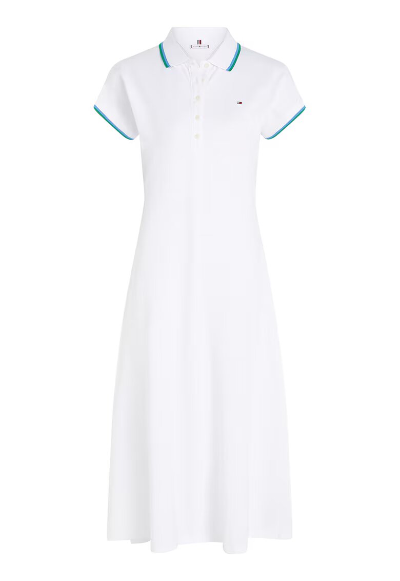 Tommy Hilfiger Rochie polo evazata - Alb optic/Verde persan