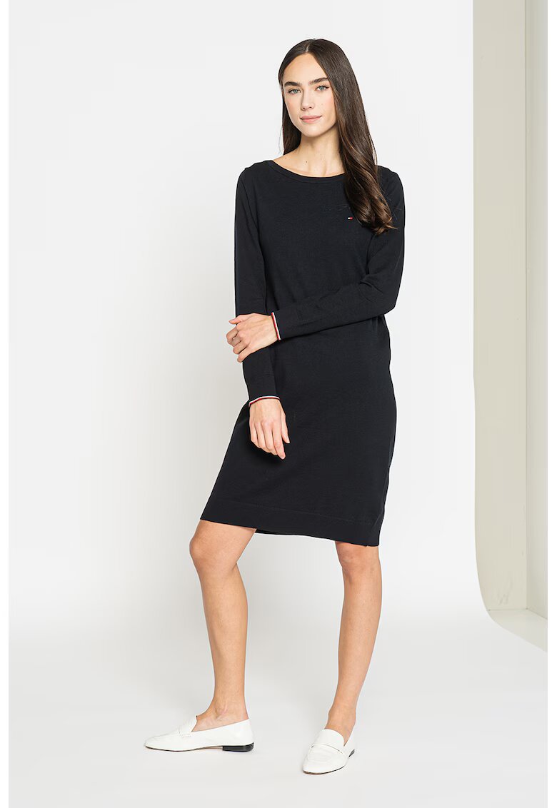 Tommy Hilfiger Rochie tip pulover din bumbac organic cu broderie logo discreta - Negru
