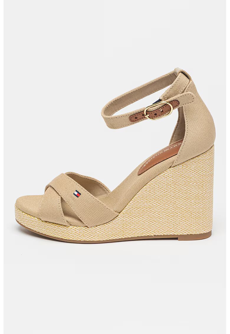 Tommy Hilfiger Sandale cu talpa wedge si broderie logo - Maro camel