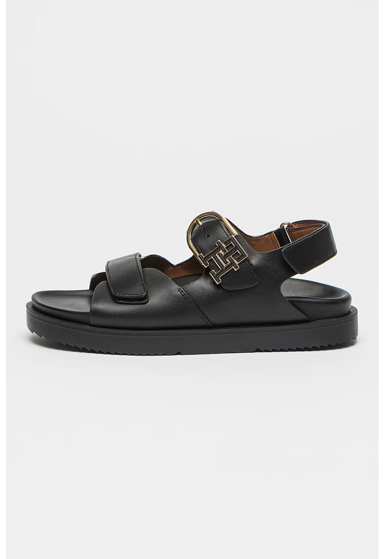 Tommy Hilfiger Sandale din piele cu logo metalic - Negru