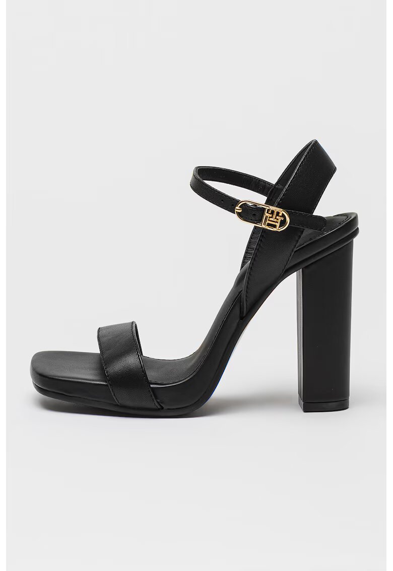 Tommy Hilfiger Sandale din piele cu toc inalt - Negru
