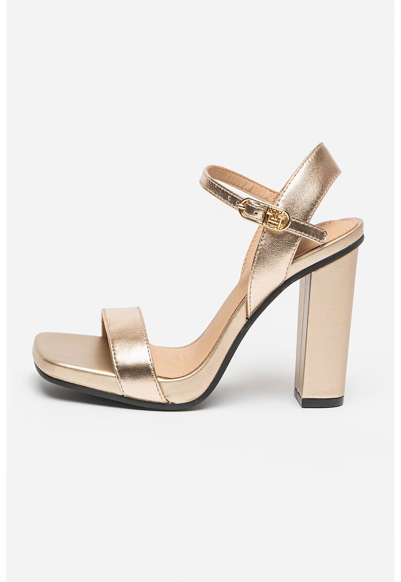 Tommy Hilfiger Sandale din piele cu toc masiv - Auriu