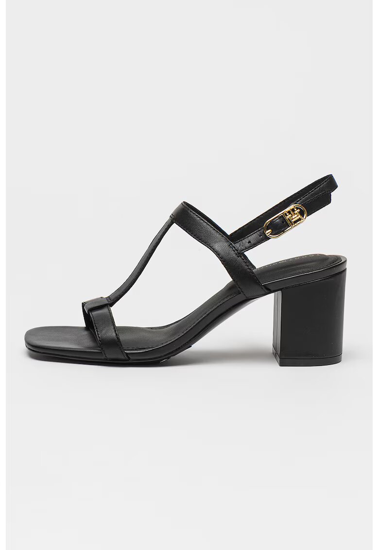 Tommy Hilfiger Sandale din piele cu toc masiv - Negru