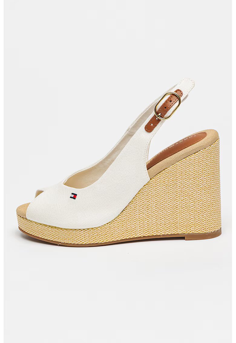 Tommy Hilfiger Sandale slingback cu talpa wedge Flag - Alb