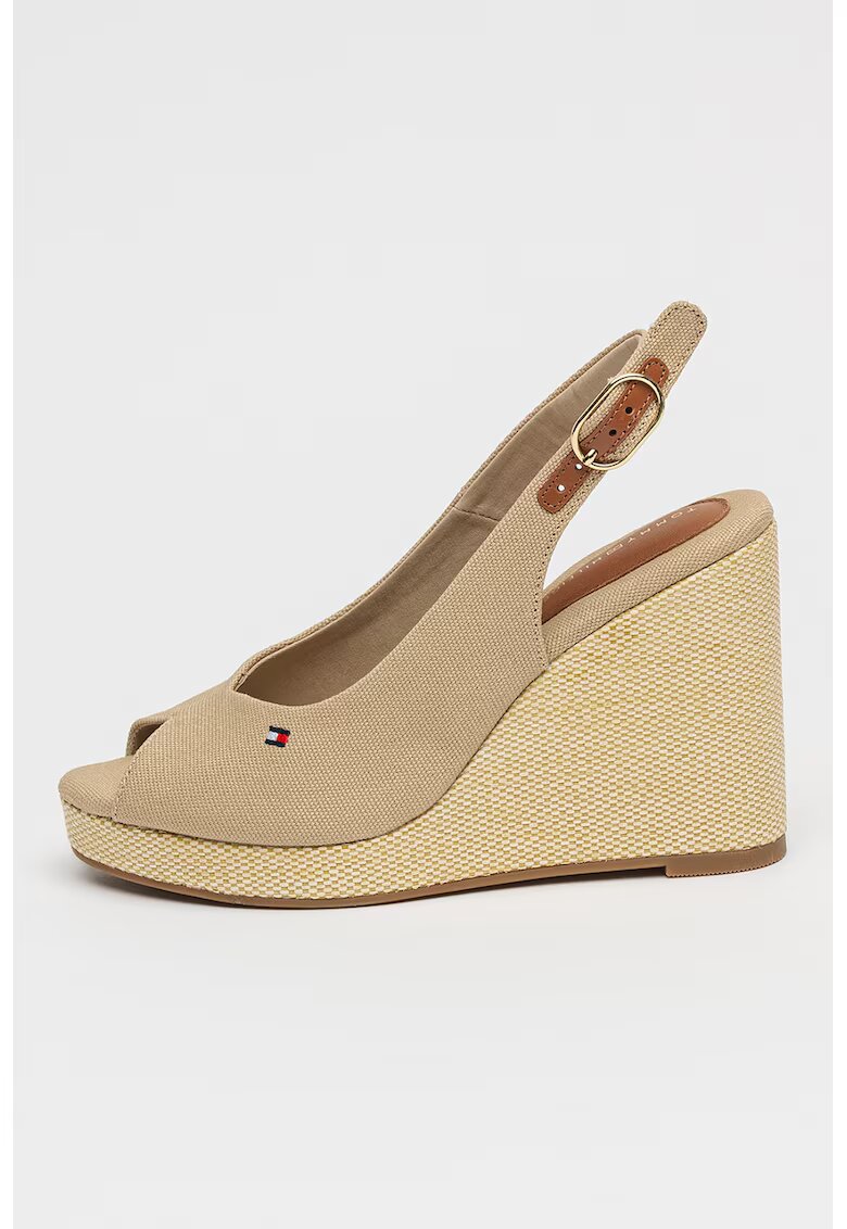 Tommy Hilfiger Sandale slingback cu talpa wedge Flag - Bej