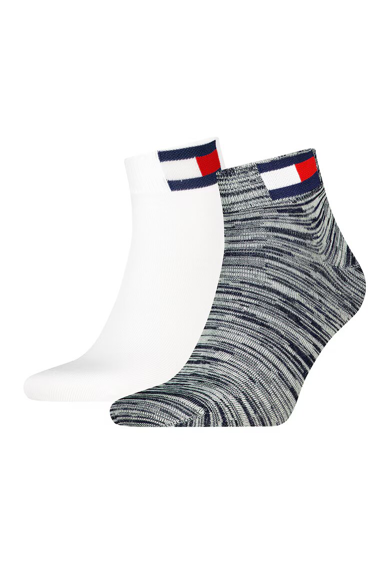 Tommy Hilfiger Set de 2 perechi de sosete unisex pana la glezna din amestec de bumbac - Alb optic/Gri inchis