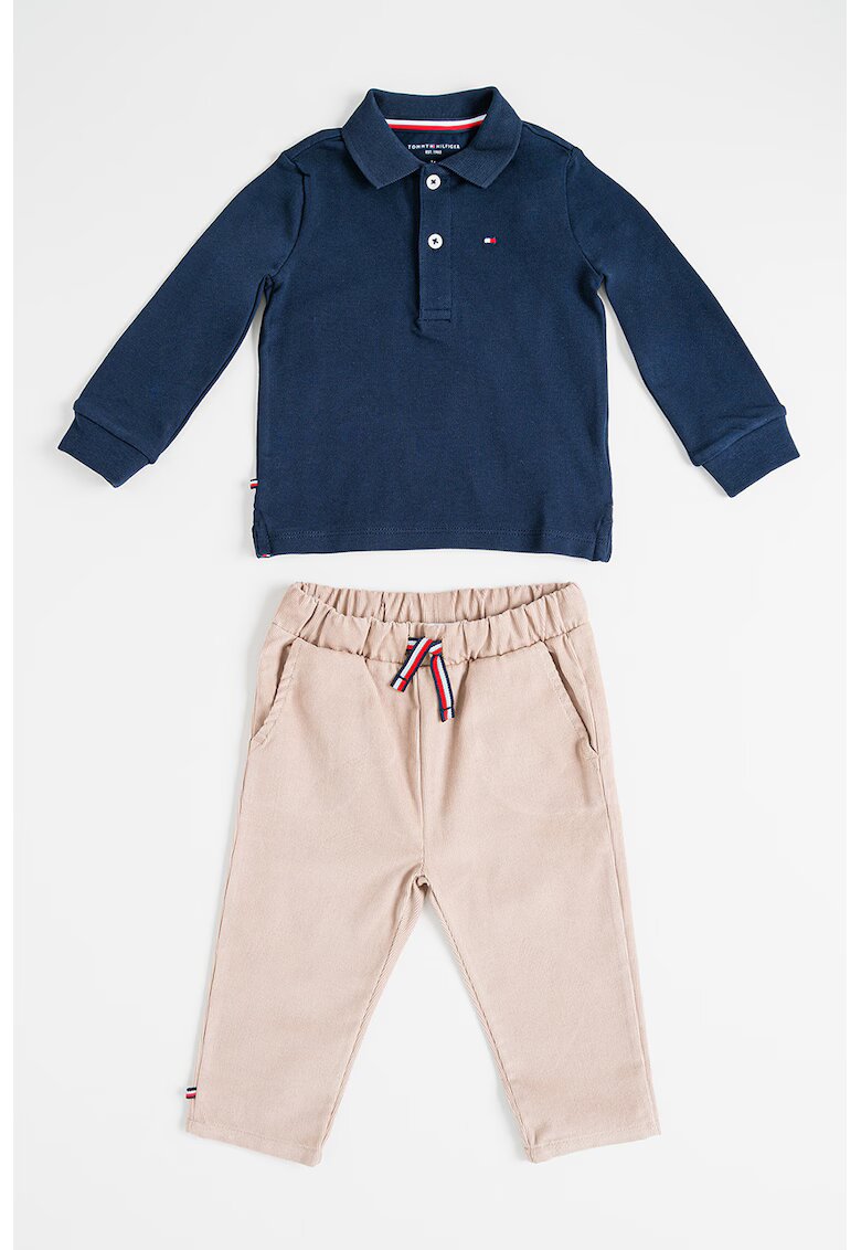 Tommy Hilfiger Set de bluza polo si pantaloni din amestec de bumbac organic - Maro camel/Bleumarin