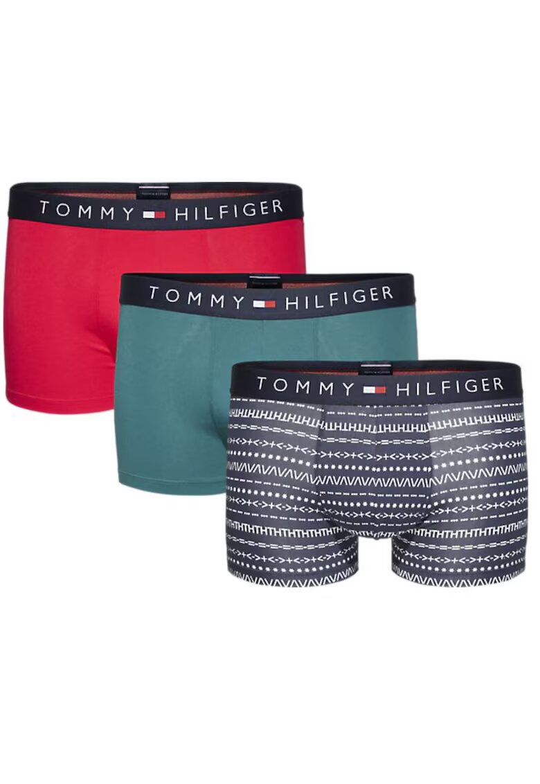 Tommy Hilfiger Set de boxeri uni si imprimati - 3 perechi - Bleumarin