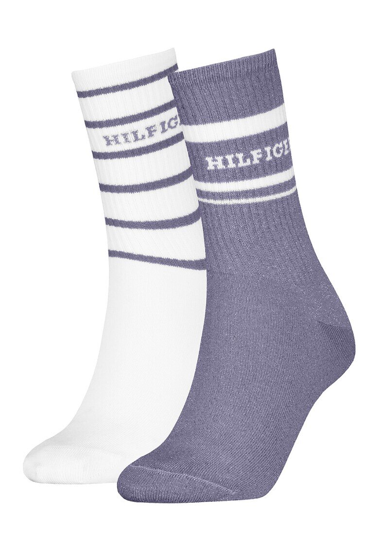 Tommy Hilfiger Set de sosete cu logo si imprimeu - 2 perechi - Alb/Violet prafuit