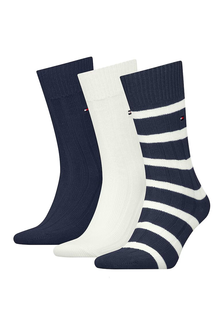 Tommy Hilfiger Set de sosete din amestec de bumbac - 3 perechi - Alb murdar/Bleumarin