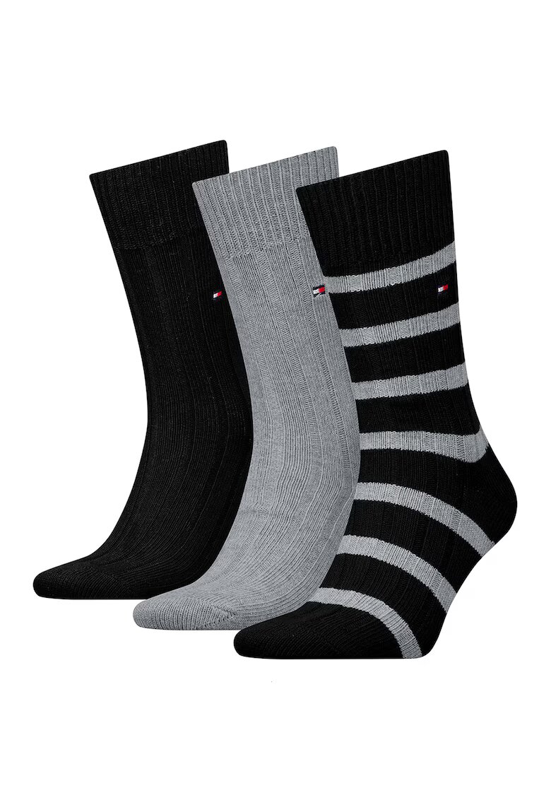 Tommy Hilfiger Set de sosete din amestec de bumbac - 3 perechi - Negru/Gri deschis melange