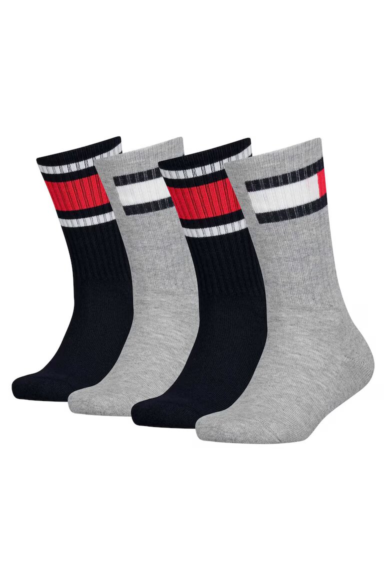 Tommy Hilfiger Set de sosete lungi cu logo - 4 perechi - Gri/Bleumarin