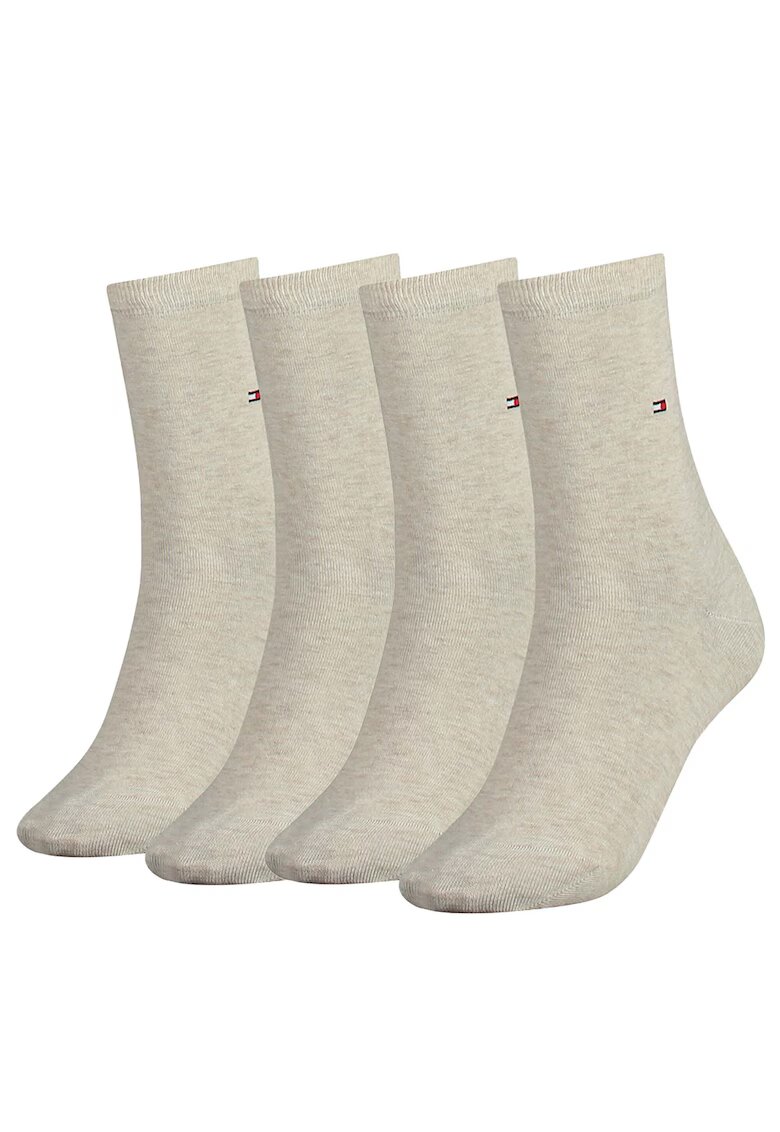 Tommy Hilfiger Set de sosete lungi cu logo brodat - 4 perechi - Bej