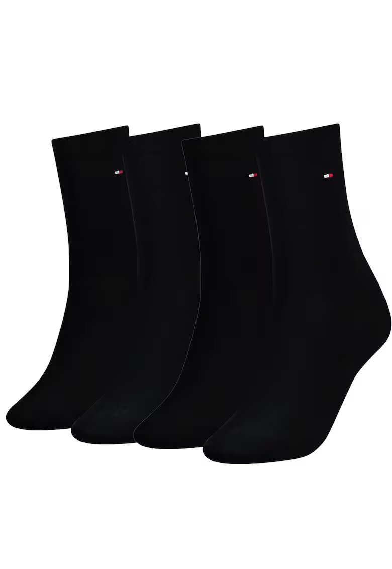 Tommy Hilfiger Set de sosete lungi cu logo brodat - 4 perechi - Negru